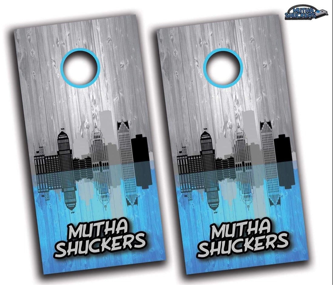 Detroit Lions Skyline cornhole boards