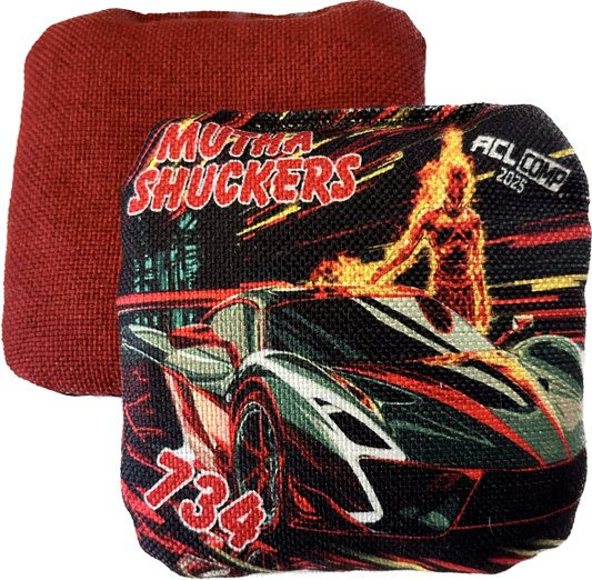 Mutha Shuckers 734 "Red Racer" Series 2025 ACL Comp Cornhole Bags